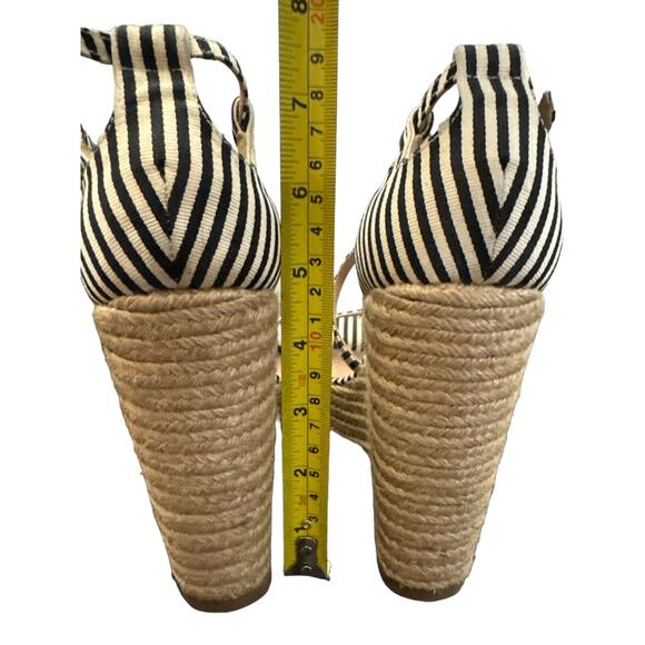 Tabitha Simmons Black and Beige Striped Espadrille Wedge Sandals Size 40 US 9 - Picture 9 of 11
